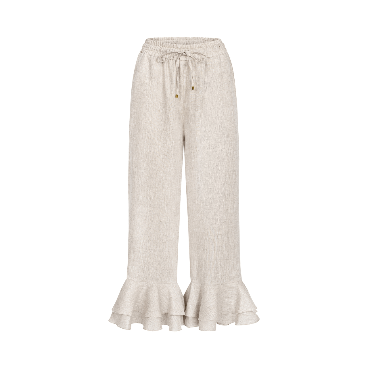 Aleksandra Markowska i kremowe, lniane spodnie z falbaną przy nogawkach - kobiecy fason w stylu boho, idealny na lato.