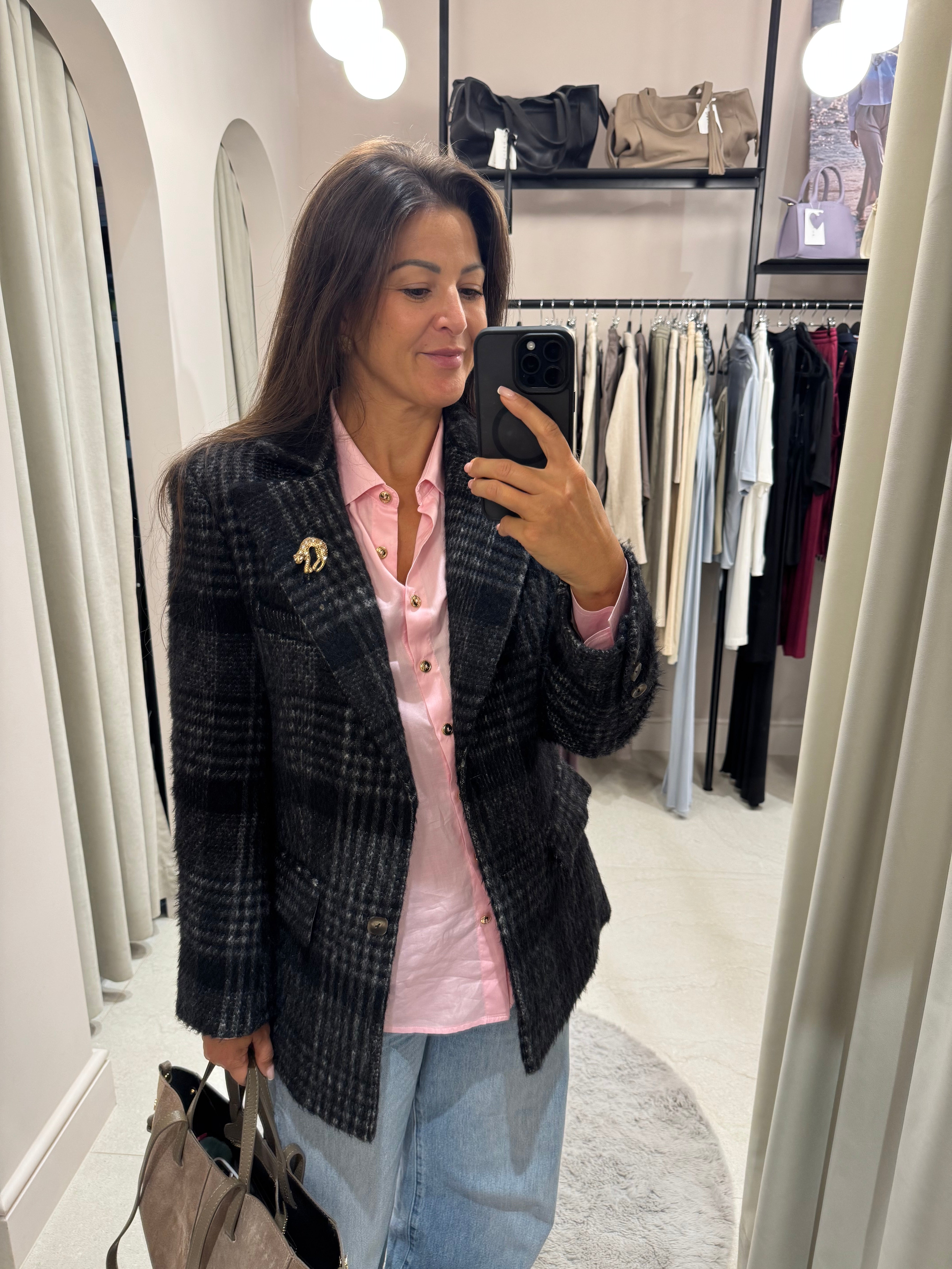 Wełniana kurtka w kratę Grigia