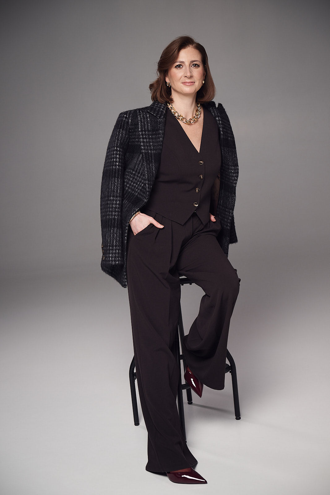 Wełniana kurtka w kratę Grigia