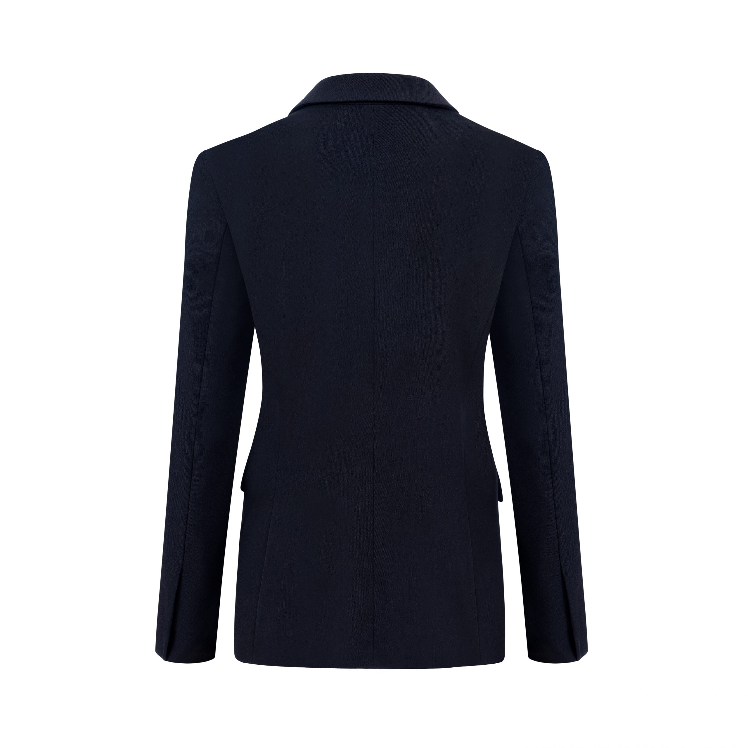 Aleksandra Markowska i tylne ujęcie eleganckiej marynarki premium w granatowym kolorze.