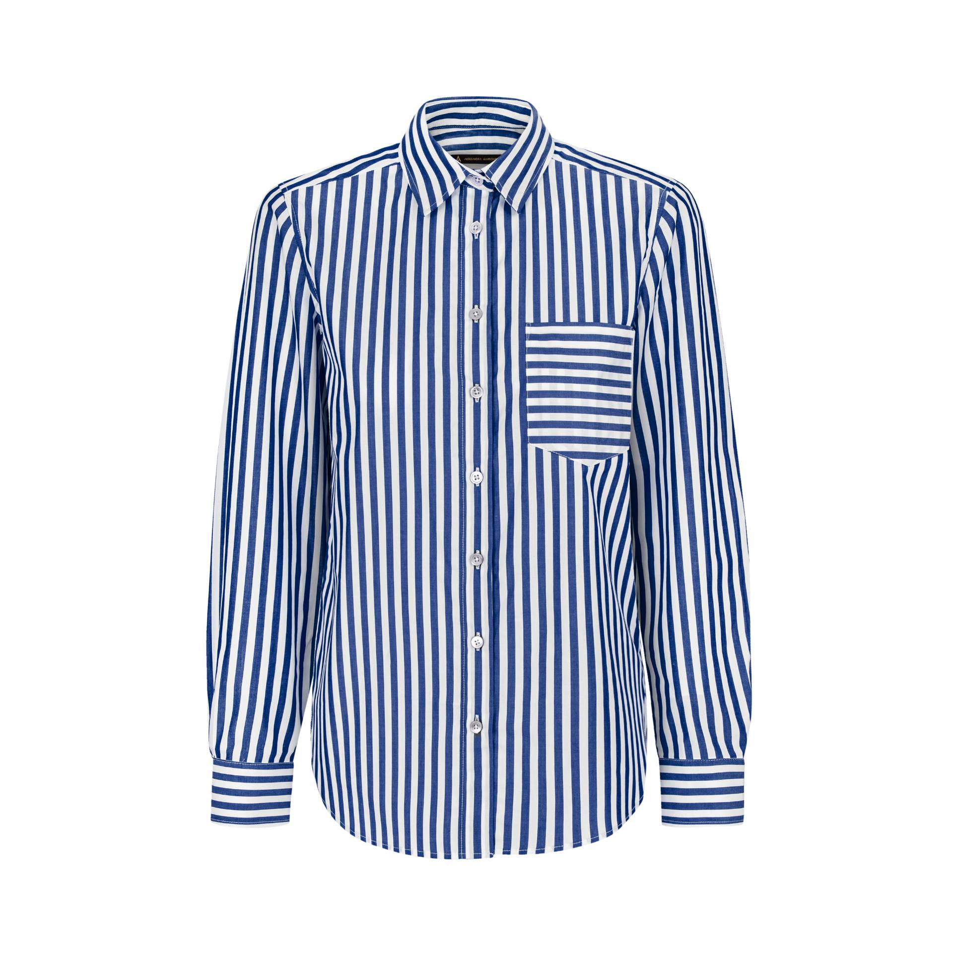 Premium niebiesko-biała koszula w paski od Aleksandry Markowskiej - certyfikowana bawełna w klasycznym fasonie, idealna do stylu smart casual.