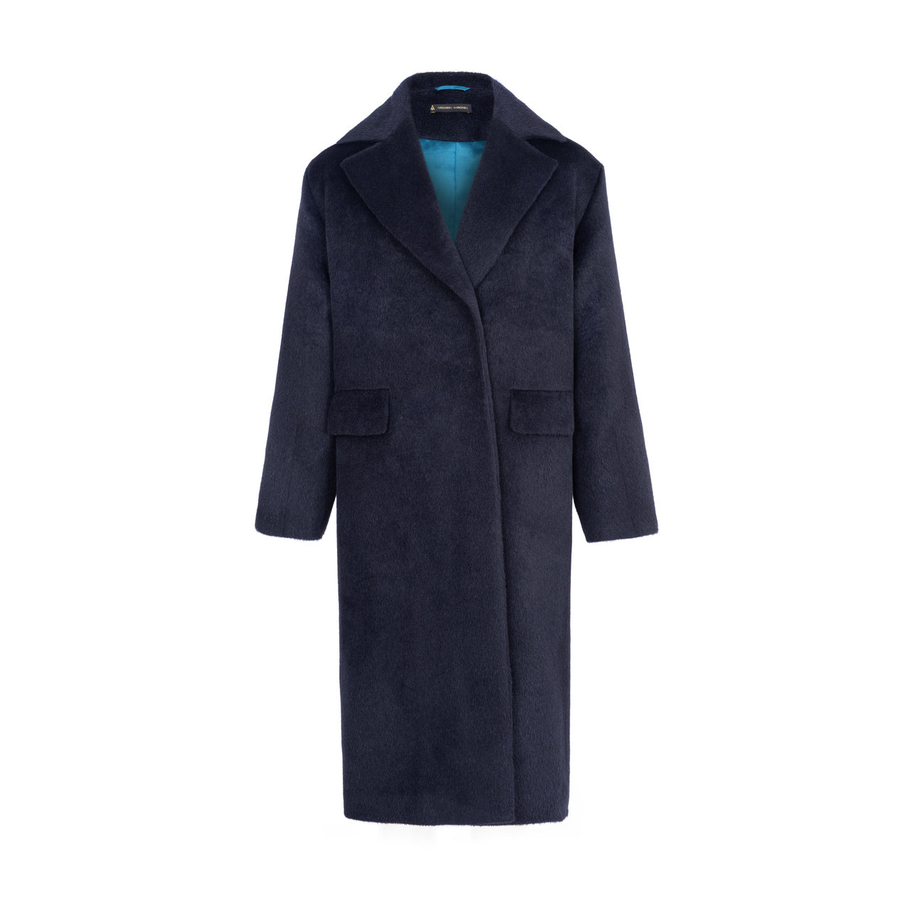 Granatowy płaszcz z alpaki od Aleksandry Markowskiej – elegancka forma w stylu quiet luxury, idealna na sezon jesienno-zimowy i do biura.