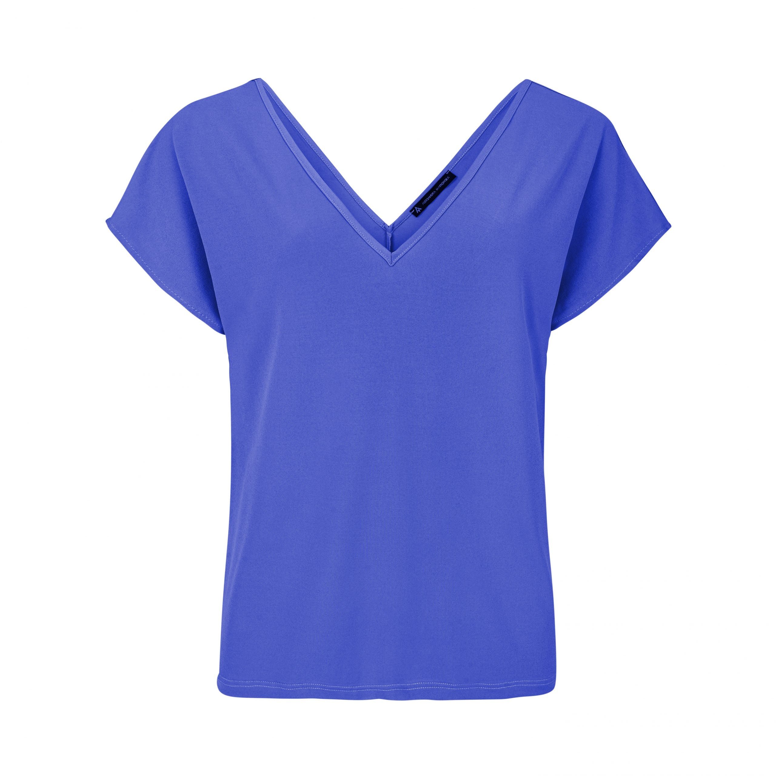 Fioletowo-niebieski t-shirt Basic z krótkim rękawem typu kimono – lekka koszulka z wiskozy idealna na lato