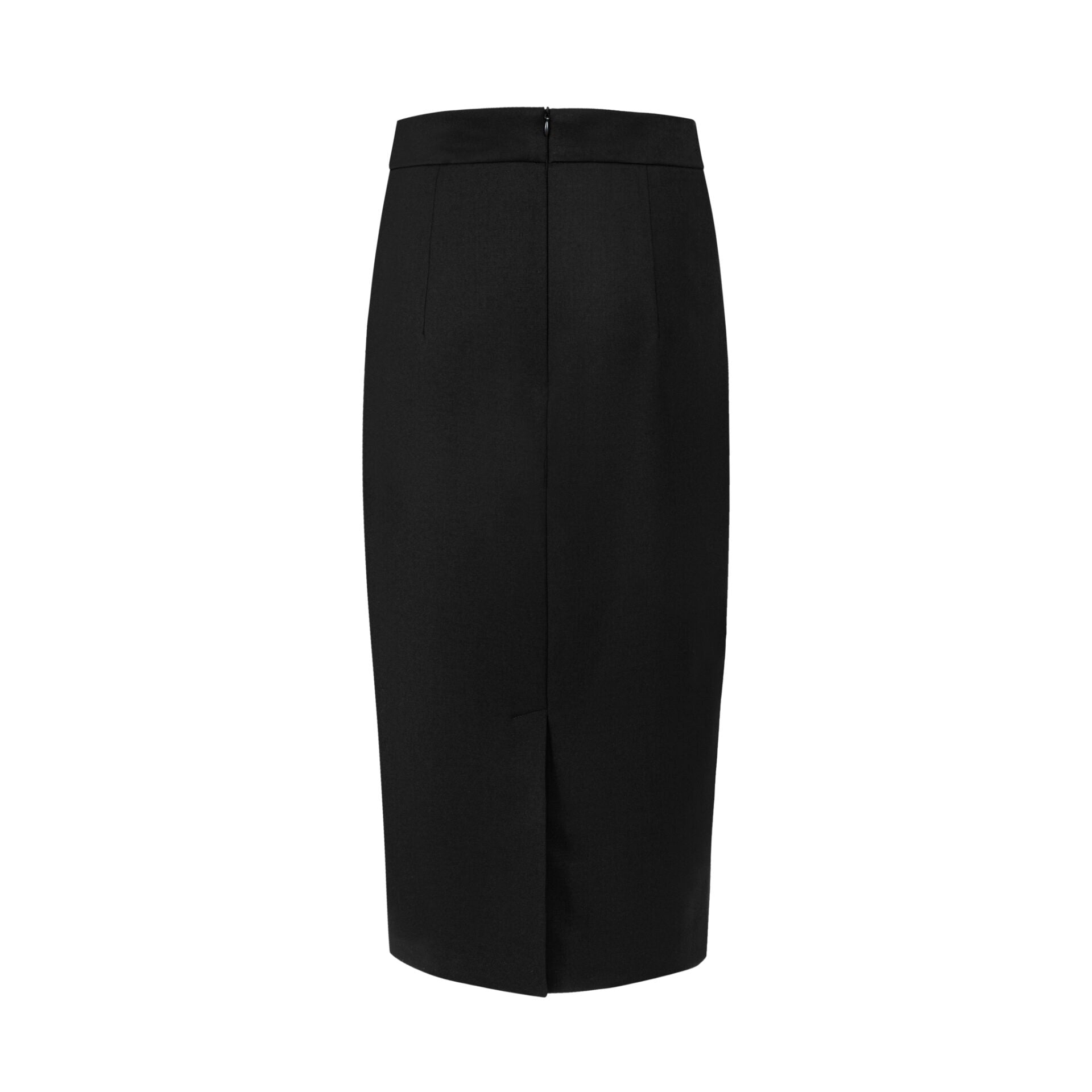 Dopasowana spódnica ołówkowa w kolorze czerni – model Milano Nero z rozporkiem z tyłu i fuksjową podszewką z wiskozy