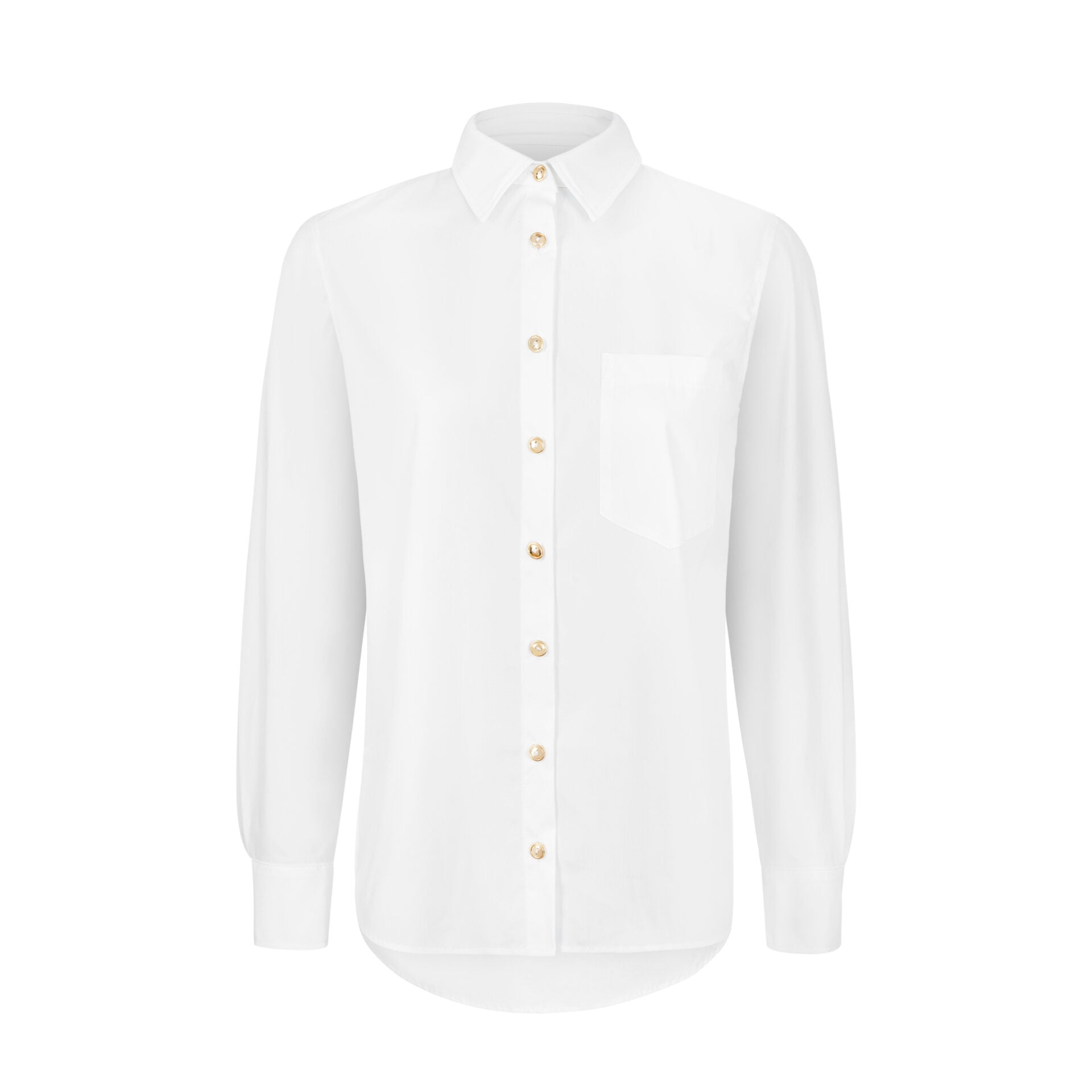 Aleksandra Markowska i biała koszula z długim rękawem i kieszenią – uniwersalny model premium z bawełny.