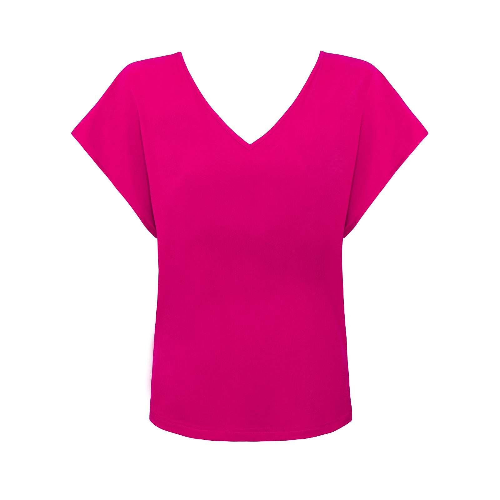Fuksjowy t-shirt Basic z miękkiej dzianiny – kobiecy basic z nutą koloru, świetny do eleganckich i casualowych stylizacji