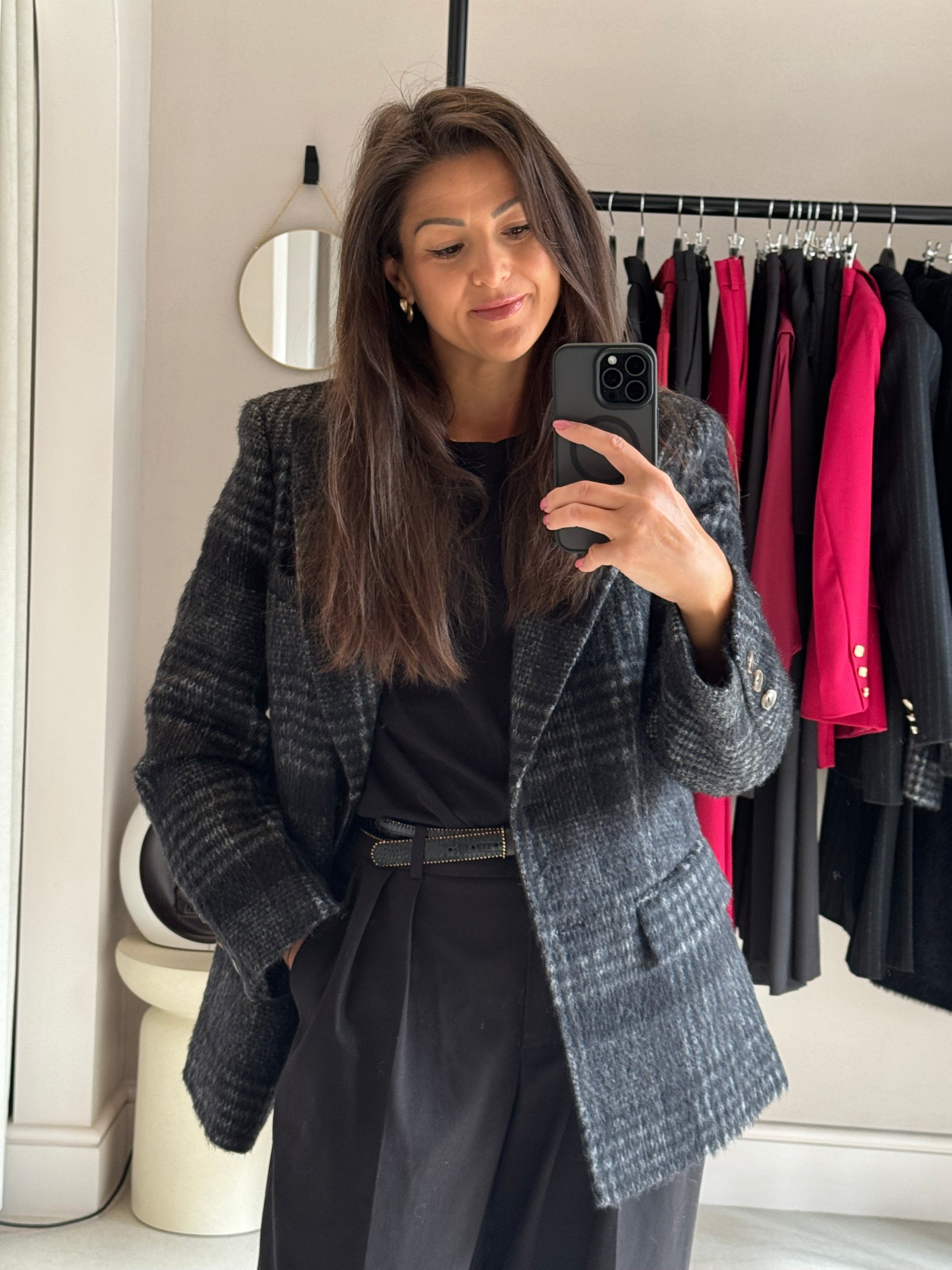 Wełniana kurtka w kratę Grigia