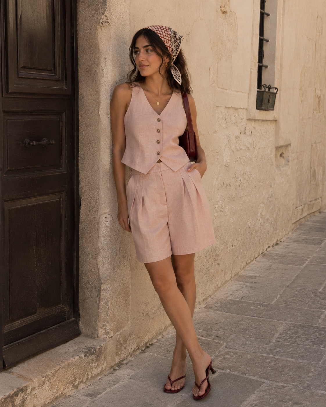 Lniana kamizelka Palermo Rosa Chiaro